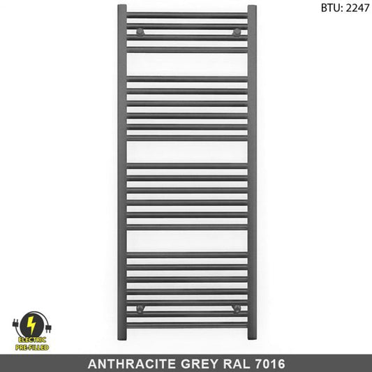 600mm x 1200mm  Anthracite Grey Electric Pre-Filled Heated Towel Rail Radiator