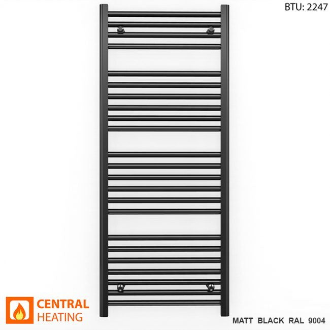 600mm Wide - Heated Towel Rail Radiator - Matt Black - Straight