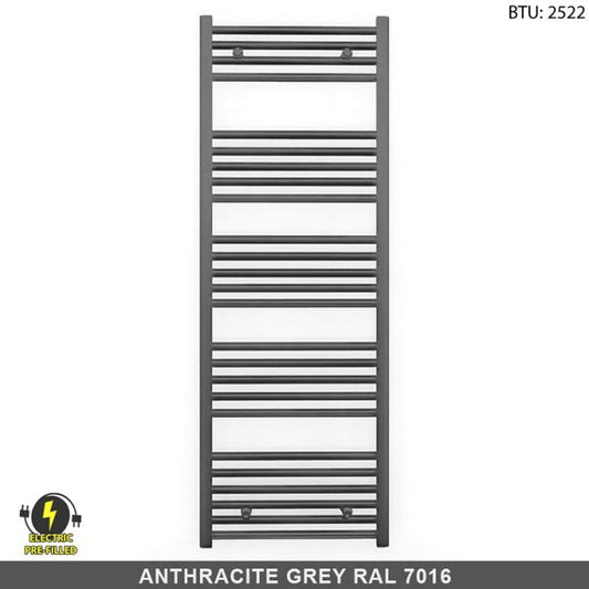 600mm x 1400mm  Anthracite Grey Electric Pre-Filled Heated Towel Rail Radiator