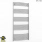 600mm x 1600mm Curved Chrome Electric Pre-Filled Heated Towel Rail Radiator