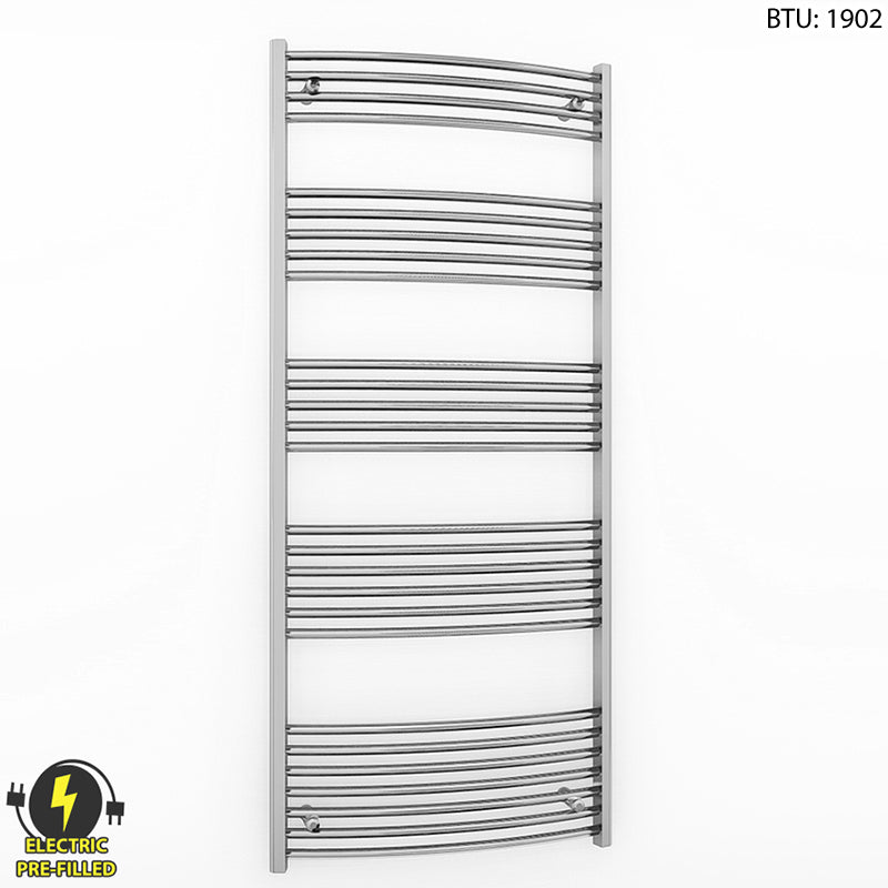 600mm x 1600mm Curved Chrome Electric Pre-Filled Heated Towel Rail Radiator