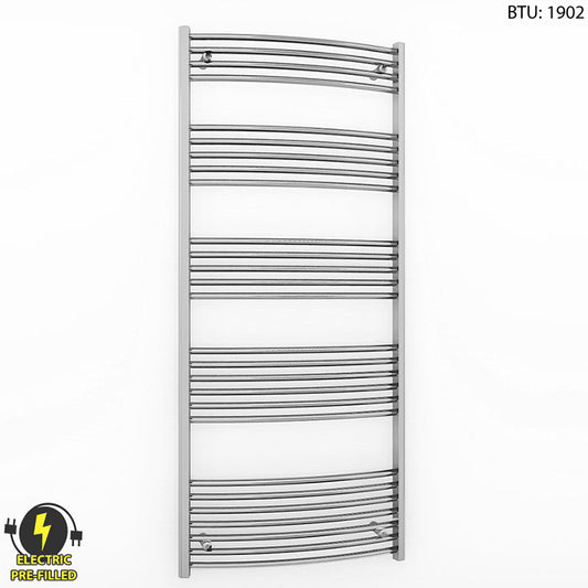 600mm x 1600mm Curved Chrome Electric Pre-Filled Heated Towel Rail Radiator