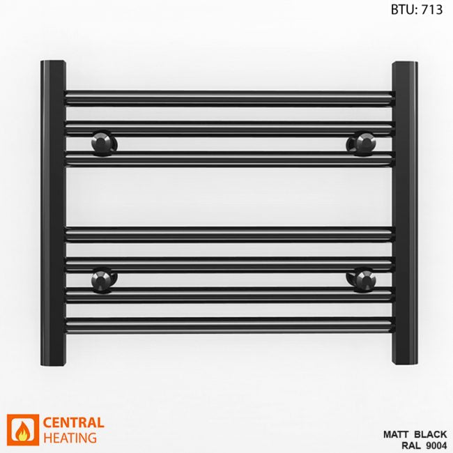 600mm Wide - Heated Towel Rail Radiator - Matt Black - Straight