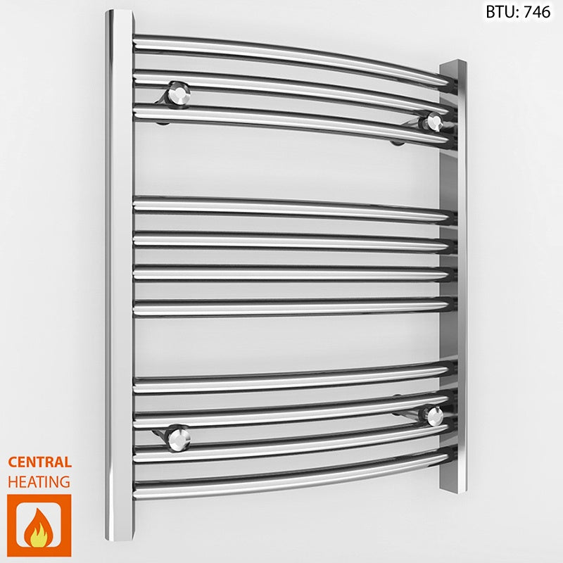 600mm Wide - Curved Heated Towel Rail Radiator Chrome - Straight