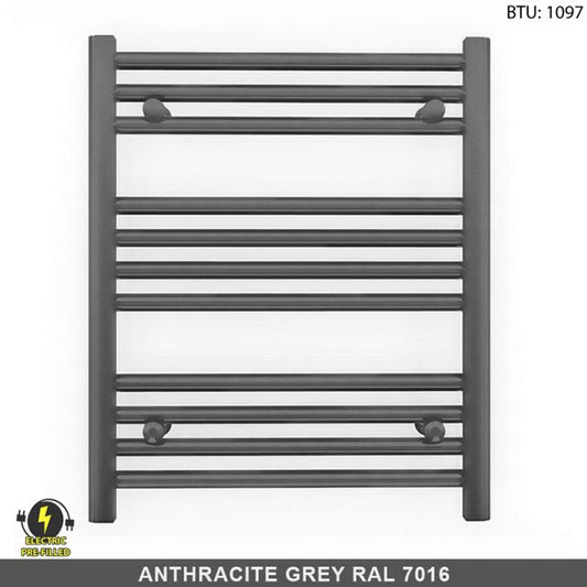 600mm x 600mm  Anthracite Grey Electric Pre-Filled Heated Towel Rail Radiator