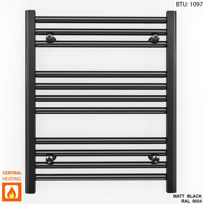 600mm x 600mm Straight Matt Black Heated Towel Rail Radiator