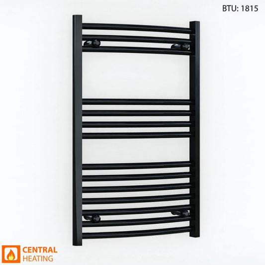 600 x 800mm Curved Black Heated Towel Rail Radiator 25mm Tube