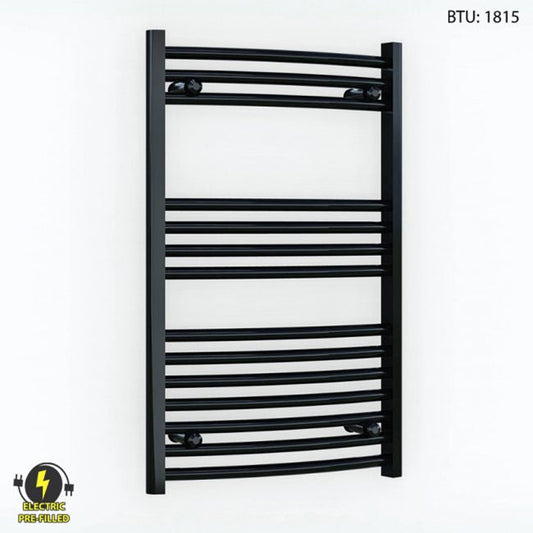 600 x 800mm Curved Black Electric Heated Towel Rail Radiator 25mm