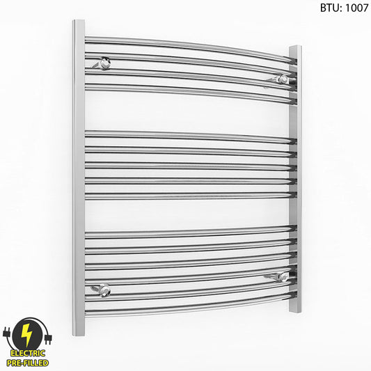 600mm x 800mm Curved Chrome Electric Pre-Filled Heated Towel Rail Radiator