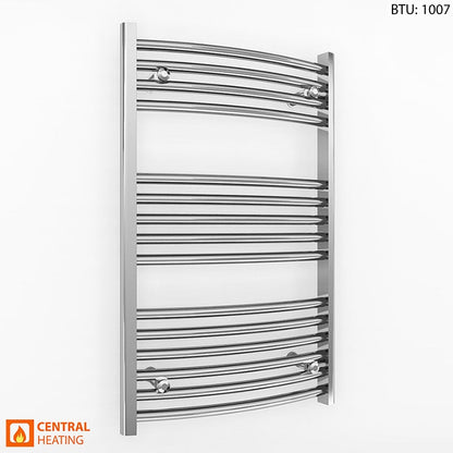 600mm Wide - Curved Heated Towel Rail Radiator Chrome - Straight