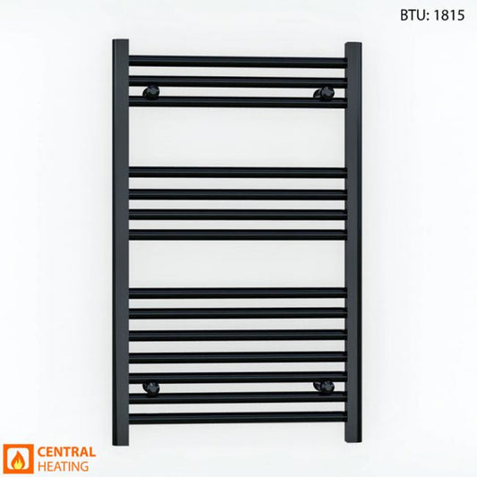 600 x 800mm Flat Black Heated Towel Rail Radiator 25mm Tube