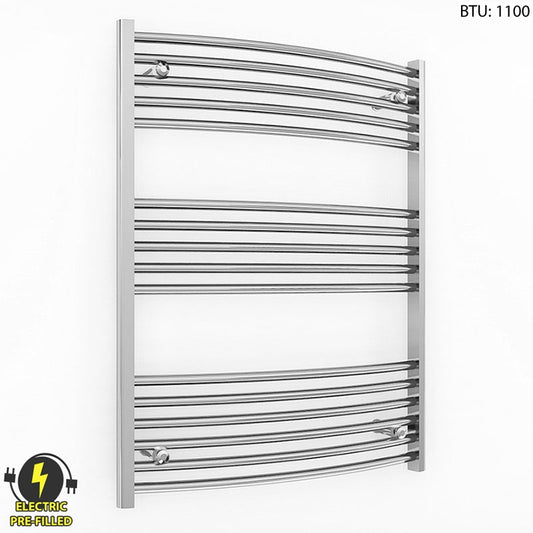600mm x 900mm Curved Chrome Electric Pre-Filled Heated Towel Rail Radiator