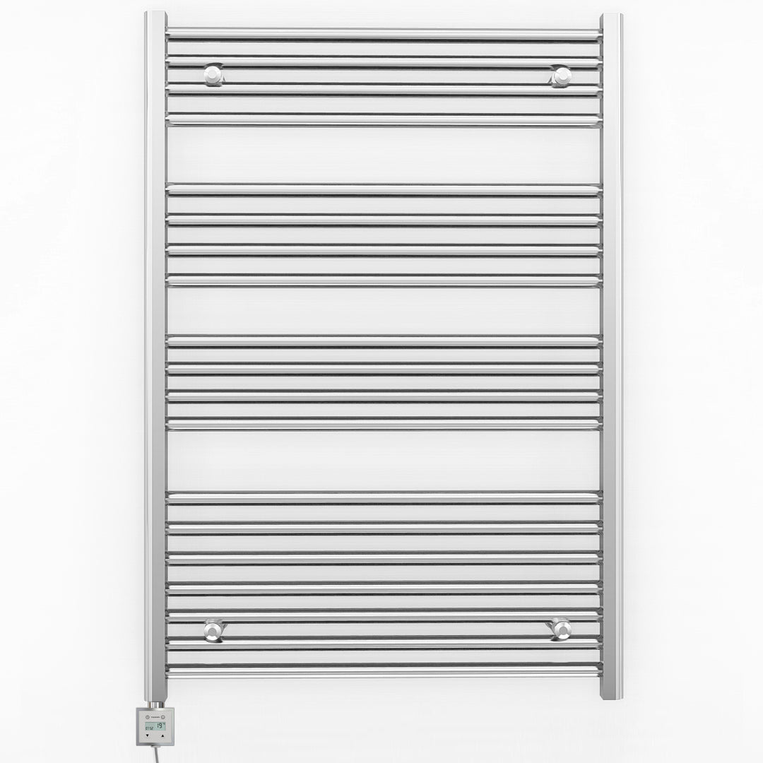 800mm Wide - Electric Heated Towel Rail Radiator - Flat Chrome - Straight