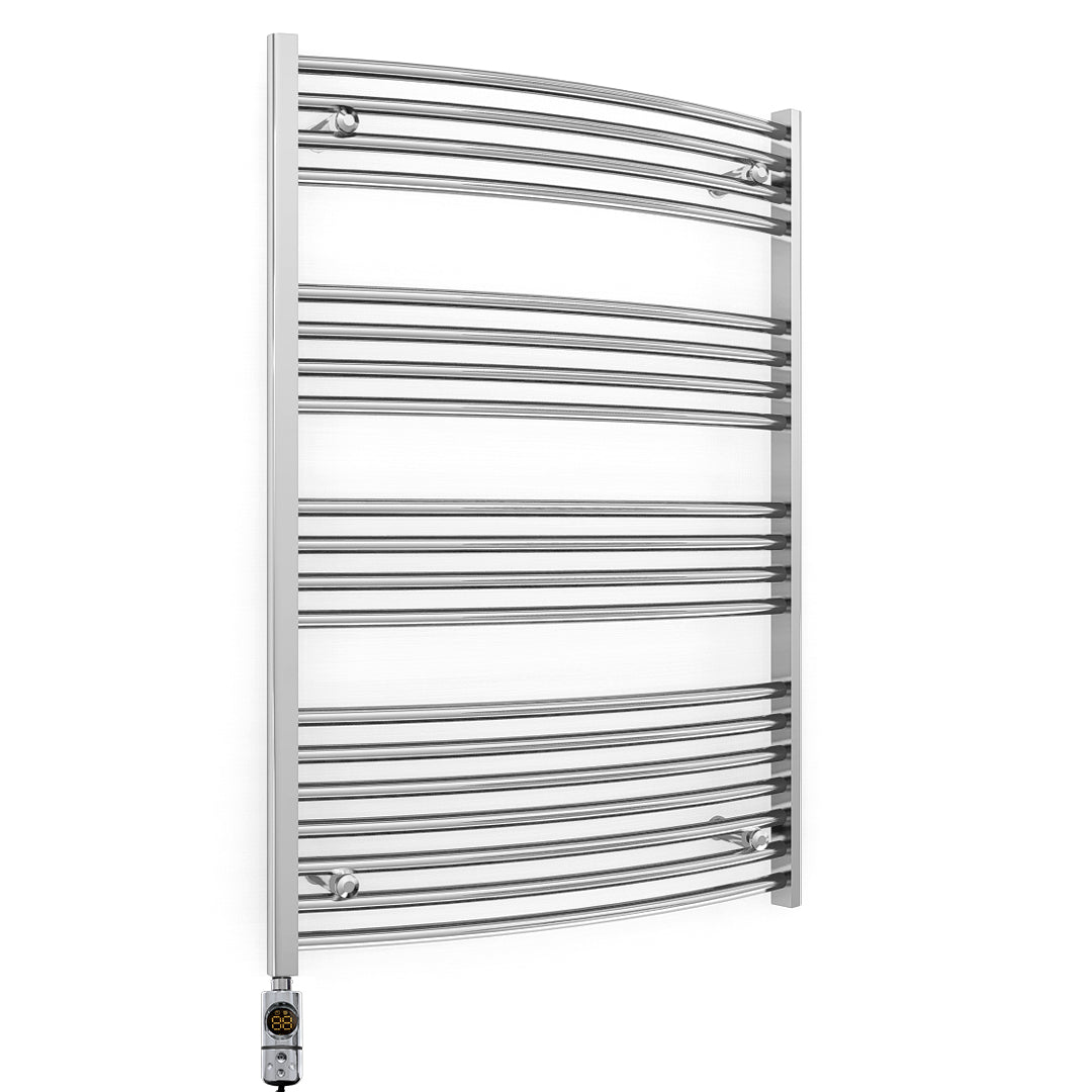 700mm Wide - Electric Heated Towel Rail Radiator - Chrome - Curved