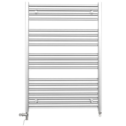 Dual Fuel 800mm x 1000mm Straight Chrome  Heated Towel Rail Radiator- (incl. Valves + Electric Heating Kit)
