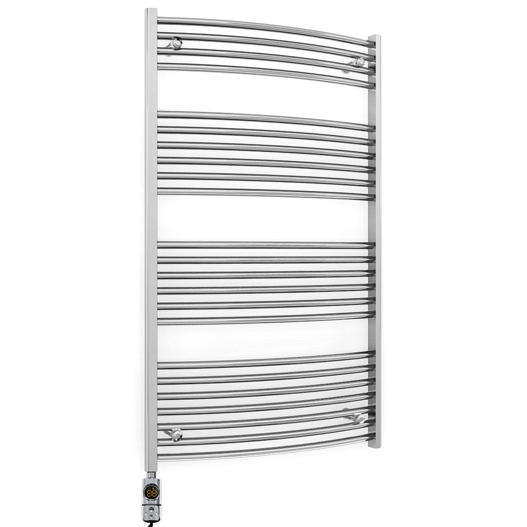 700mm x 1200mm Curved Chrome Electric Pre-Filled Heated Towel Rail Radiator