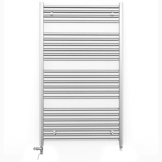 Dual Fuel 800mm x 1200mm Straight Chrome  Heated Towel Rail Radiator- (incl. Valves + Electric Heating Kit)