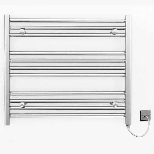 700mm x 600mm Straight Chrome Electric Pre-Filled Heated Towel Rail Radiator