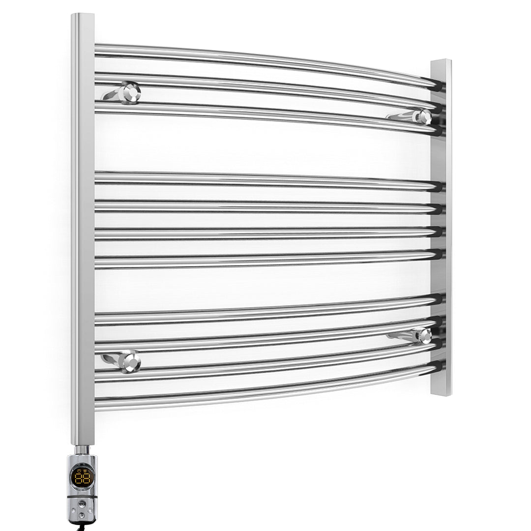 700mm Wide - Electric Heated Towel Rail Radiator - Chrome - Curved