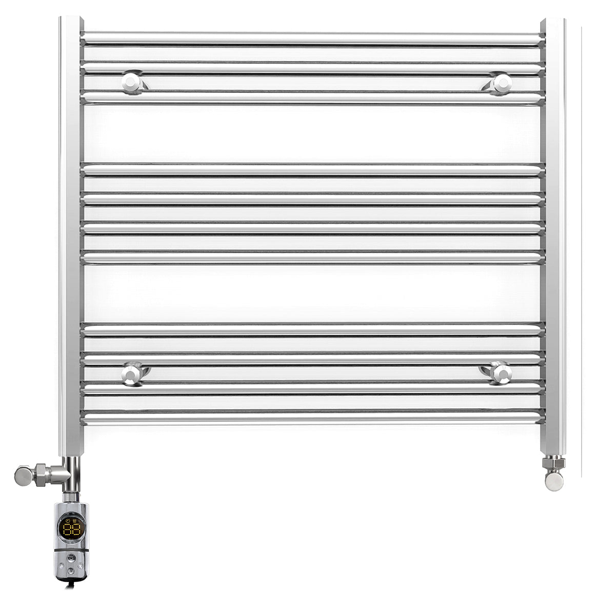 Dual Fuel - 800mm Wide - Flat Chrome Straight  - Heated Towel Rail Radiator - (incl. Valves + Electric Heating Kit)