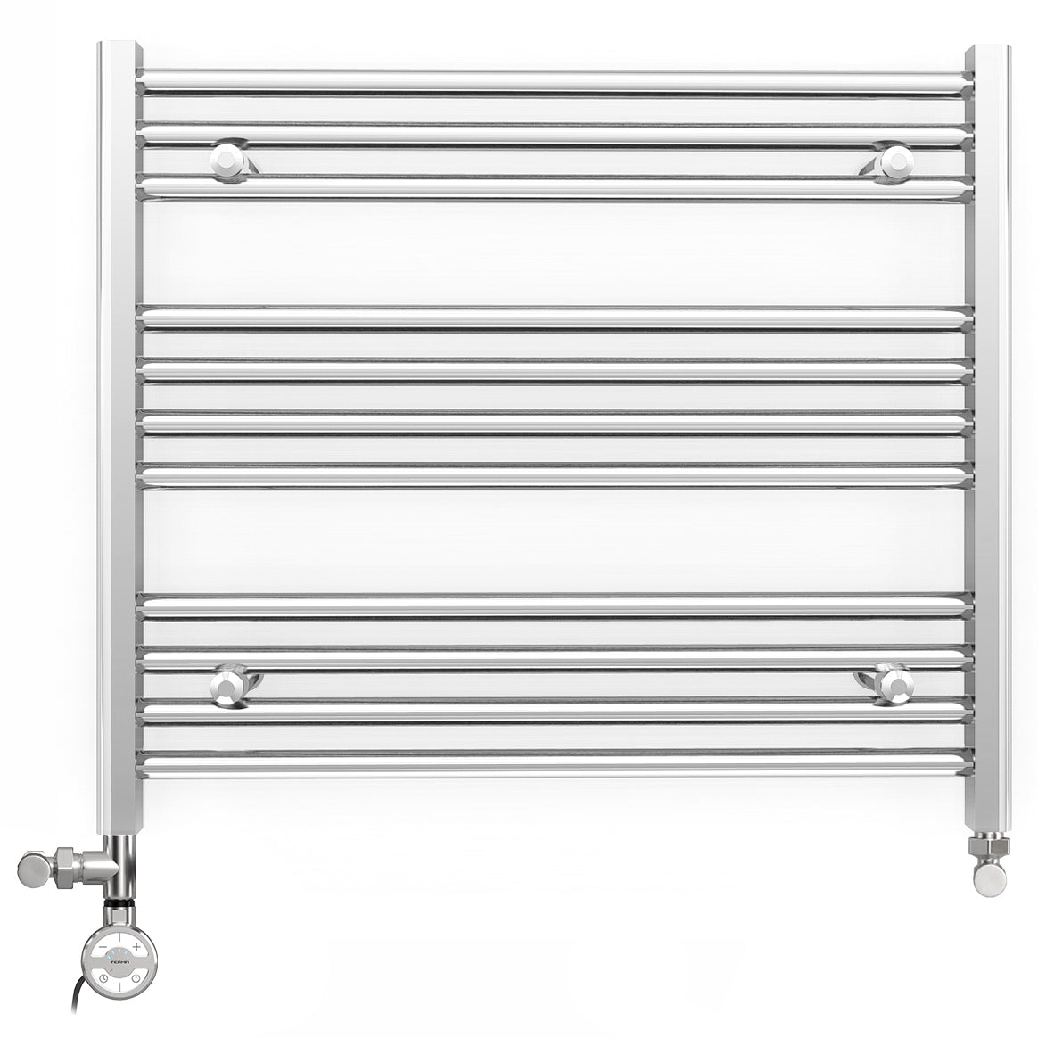 Dual Fuel - 900mm Wide - Flat Chrome Straight - Heated Towel Rail Radiator - (incl. Valves + Electric Heating Kit)