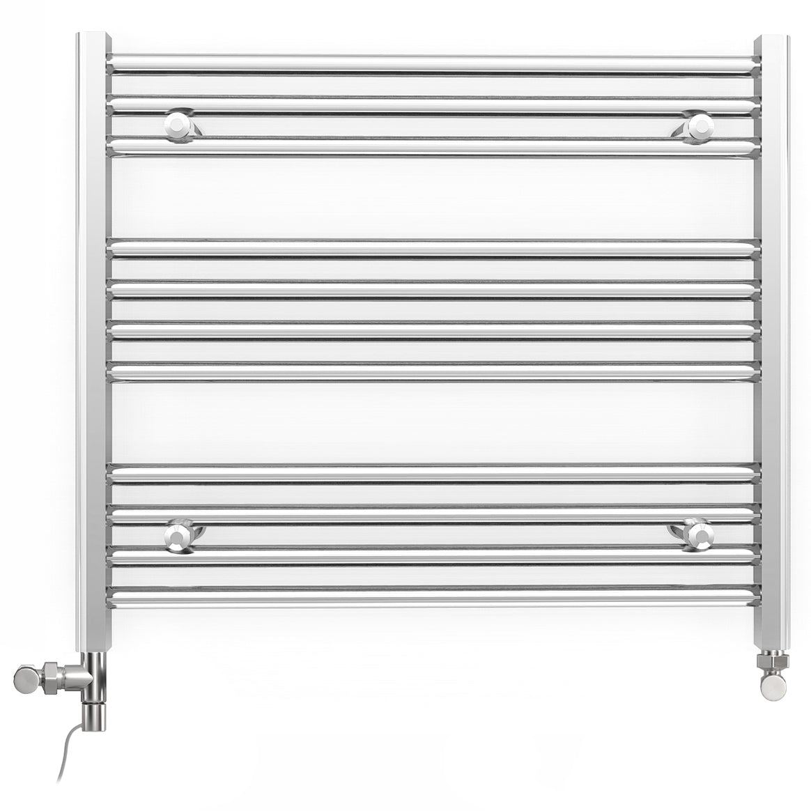 Dual Fuel - 800mm Wide - Flat Chrome Straight  - Heated Towel Rail Radiator - (incl. Valves + Electric Heating Kit)