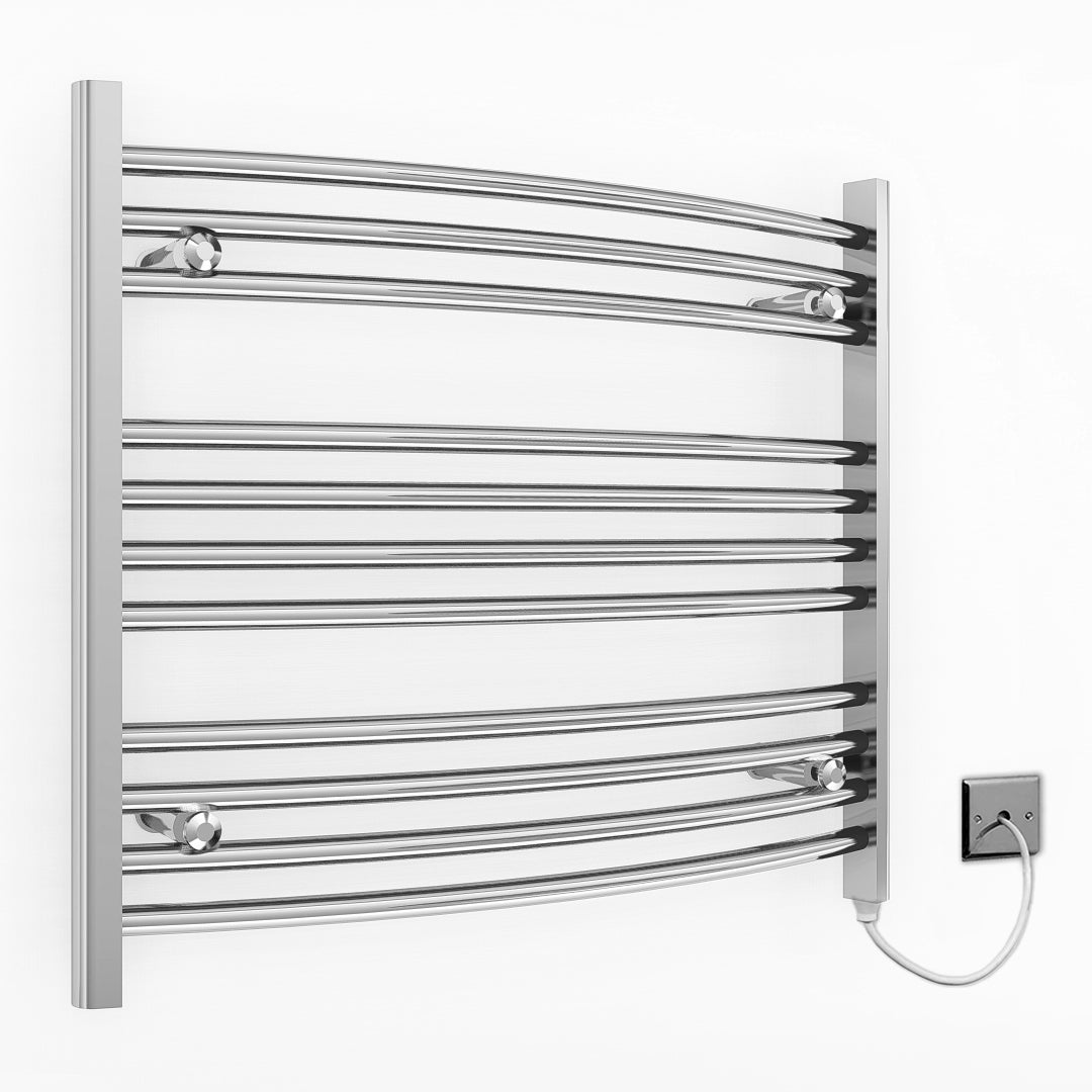 700mm x 600mm Curved Chrome Electric Pre-Filled Heated Towel Rail Radiator