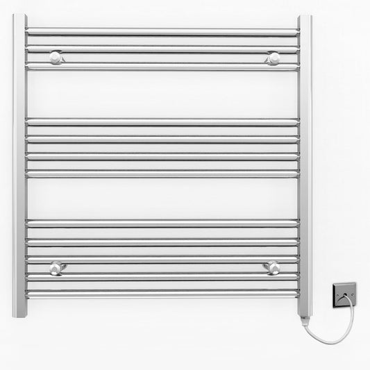 800mm x 700mm Straight Chrome Electric Pre-Filled Heated Towel Rail Radiator