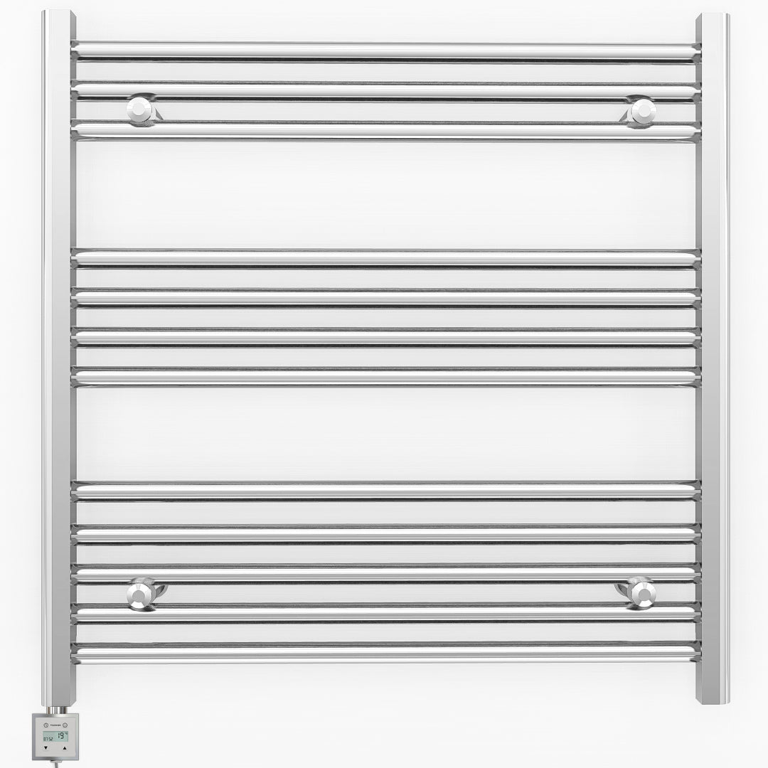 900mm Wide - Electric Heated Towel Rail Radiator - Flat Chrome - Straight