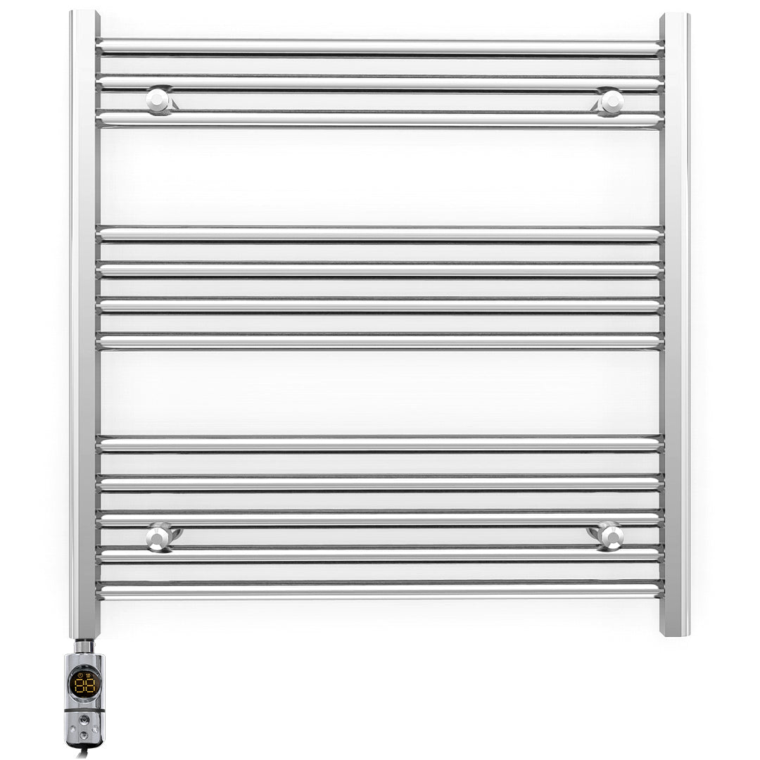 800mm Wide - Electric Heated Towel Rail Radiator - Flat Chrome - Straight