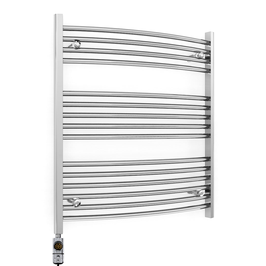 700mm x 800mm Curved Chrome Electric Pre-Filled Heated Towel Rail Radiator
