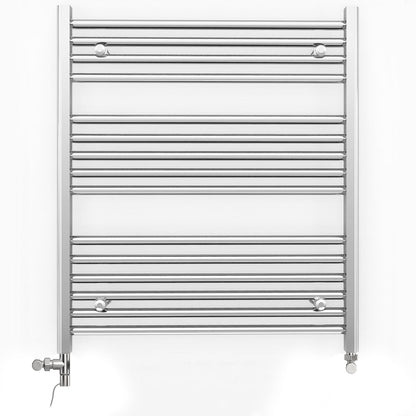 Dual Fuel 800mm x 800mm Straight Chrome  Heated Towel Rail Radiator- (incl. Valves + Electric Heating Kit)