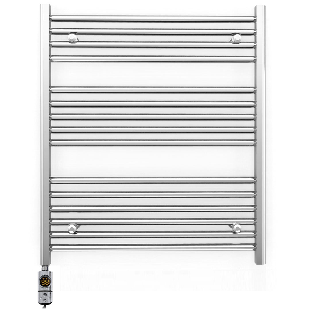 800mm Wide - Electric Heated Towel Rail Radiator - Flat Chrome - Straight