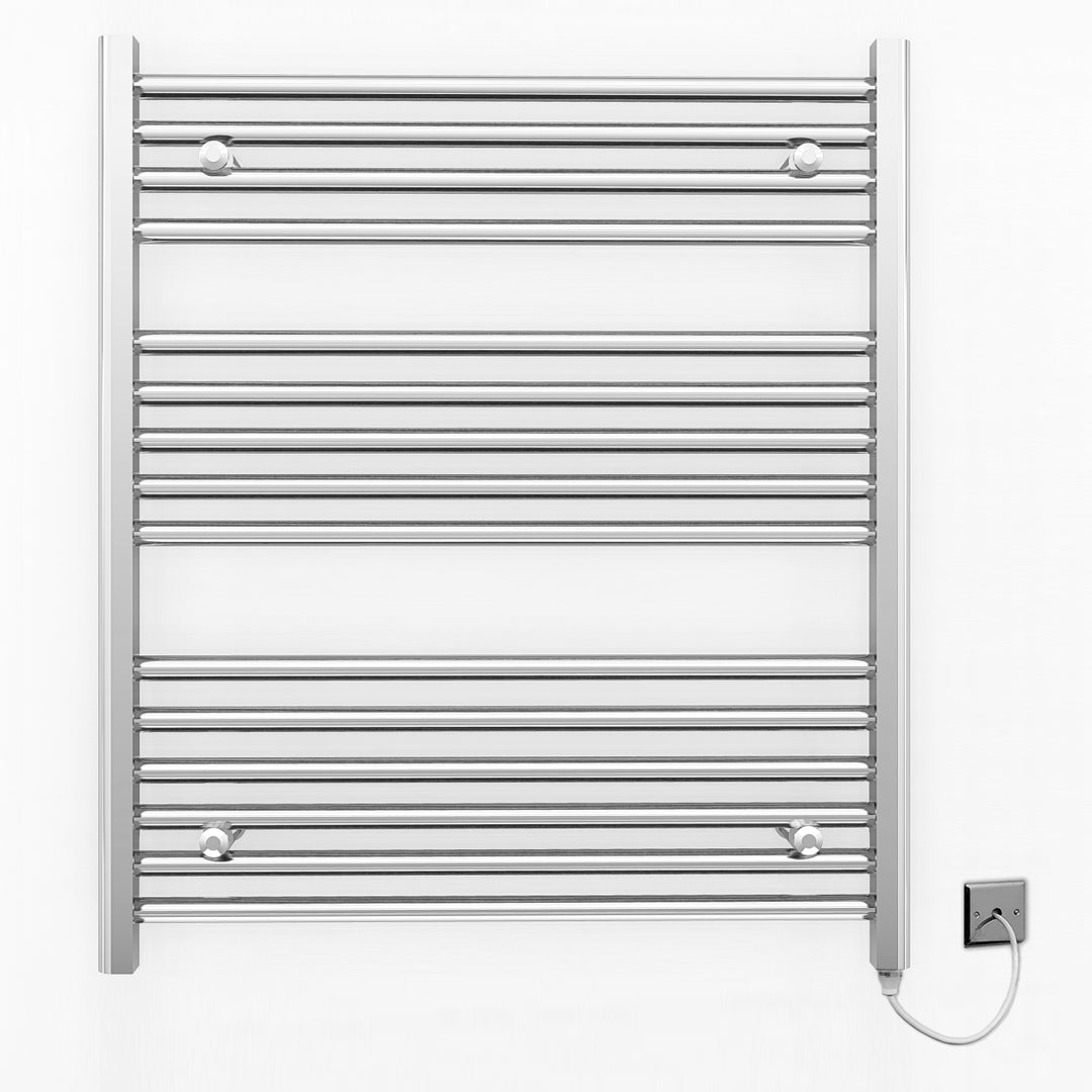 800mm Wide - Electric Heated Towel Rail Radiator - Flat Chrome - Straight