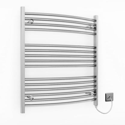 700mm x 800mm Curved Chrome Electric Pre-Filled Heated Towel Rail Radiator