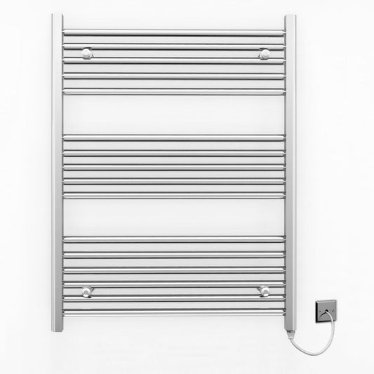 800mm x 900mm Straight Chrome Electric Pre-Filled Heated Towel Rail Radiator