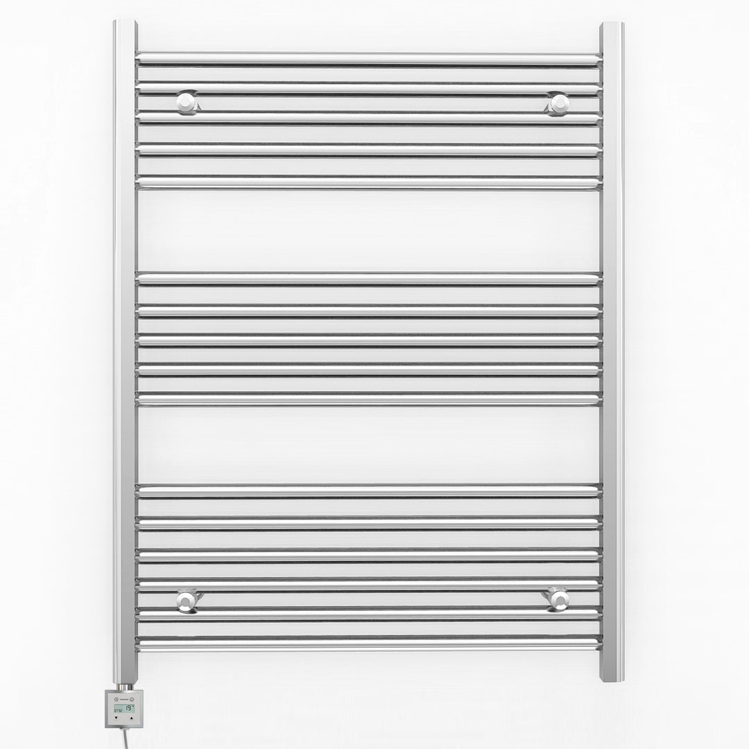 800mm x 900mm Straight Chrome Electric Pre-Filled Heated Towel Rail Radiator