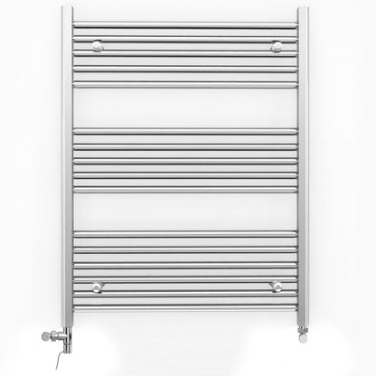 Dual Fuel 800mm x 900mm Straight Chrome  Heated Towel Rail Radiator- (incl. Valves + Electric Heating Kit)