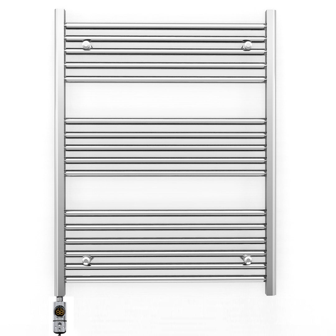 800mm x 900mm Straight Chrome Electric Pre-Filled Heated Towel Rail Radiator