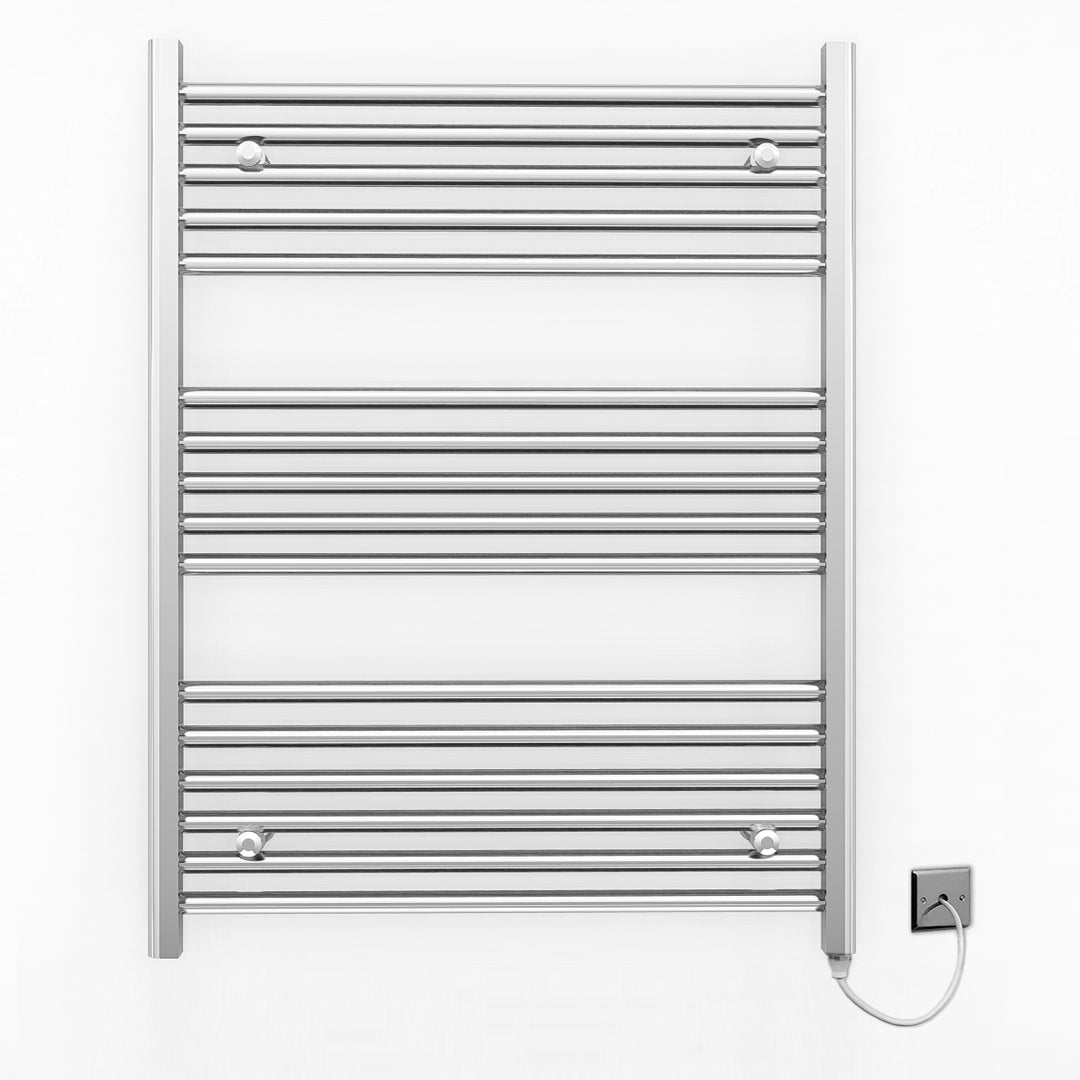 800mm x 900mm Straight Chrome Electric Pre-Filled Heated Towel Rail Radiator