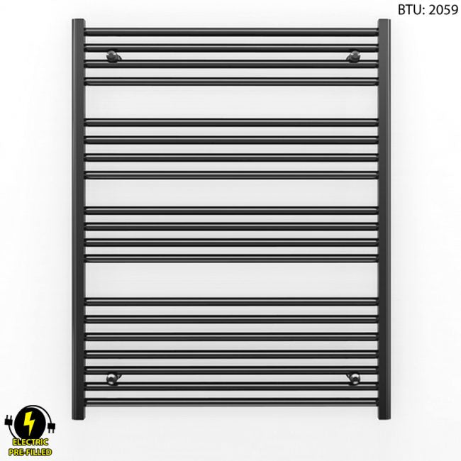700mm x 1000mm Straight Matt Black Electric Pre-Filled Heated Towel Rail Radiator
