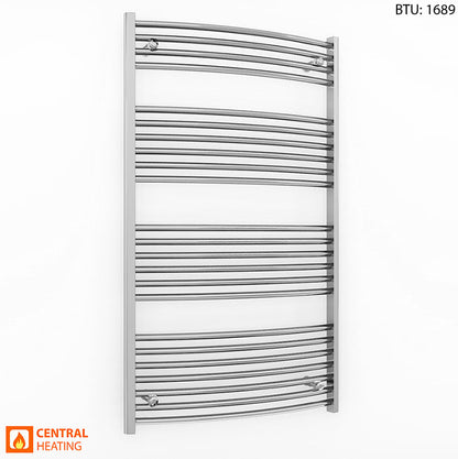 700mm Wide 1200mm High Curved Chrome Heated Towel Rail Radiator 