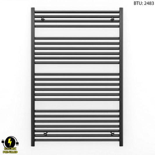 700mm x 1200mm Straight Matt Black Electric Pre-Filled Heated Towel Rail Radiator