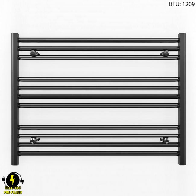 700mm x 600mm Straight Matt Black Electric Pre-Filled Heated Towel Rail Radiator