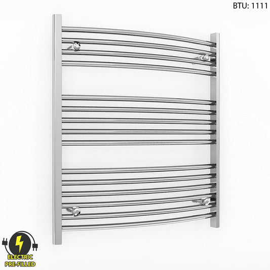 700mm x 800mm Curved Chrome Electric Pre-Filled Heated Towel Rail Radiator