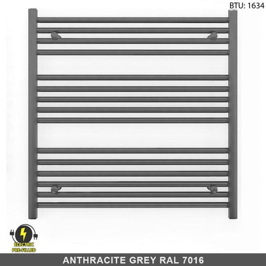 700mm x 800mm  Anthracite Grey Electric Pre-Filled Heated Towel Rail Radiator