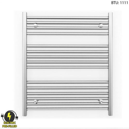 700mm x 800mm Straight Chrome Electric Pre-Filled Heated Towel Rail Radiator