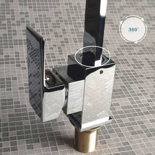 Elegant Geometric Chrome Brass Bathroom Tap with 360° Swivel Model Kpy 7182573C