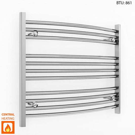 750mm x 600mm Curved Chrome Heated Towel Rail Radiator