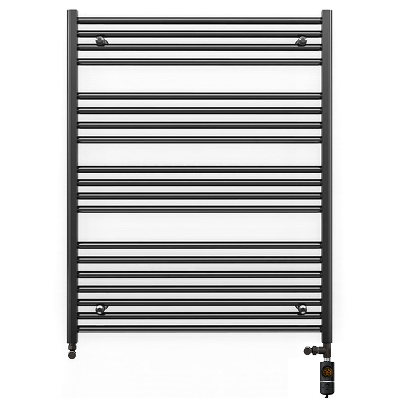 Dual Fuel 800mm x 1000mm Straight Matt Matt Black Heated Towel Rail - (incl. Valves + Electric Heating Kit)